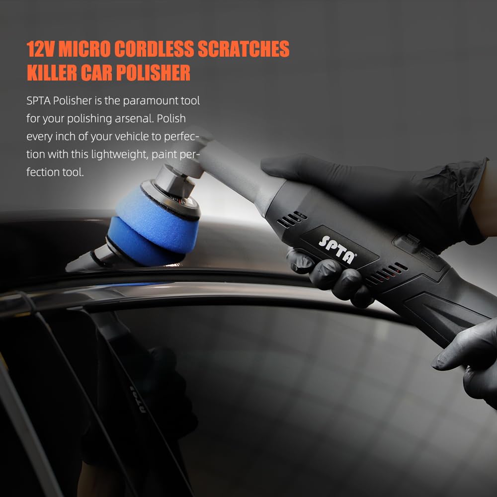 SPTA Cordless Mini Car Polisher compact design emphasizes lightweight handling for extended sessions