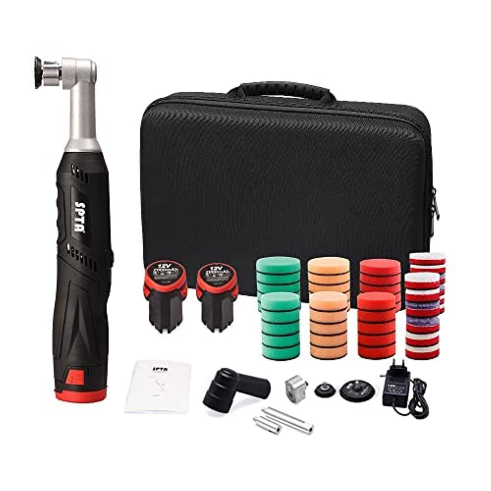SPTA Cordless Mini Car Polisher front view demonstrates compact portability for on-the-go detailing
