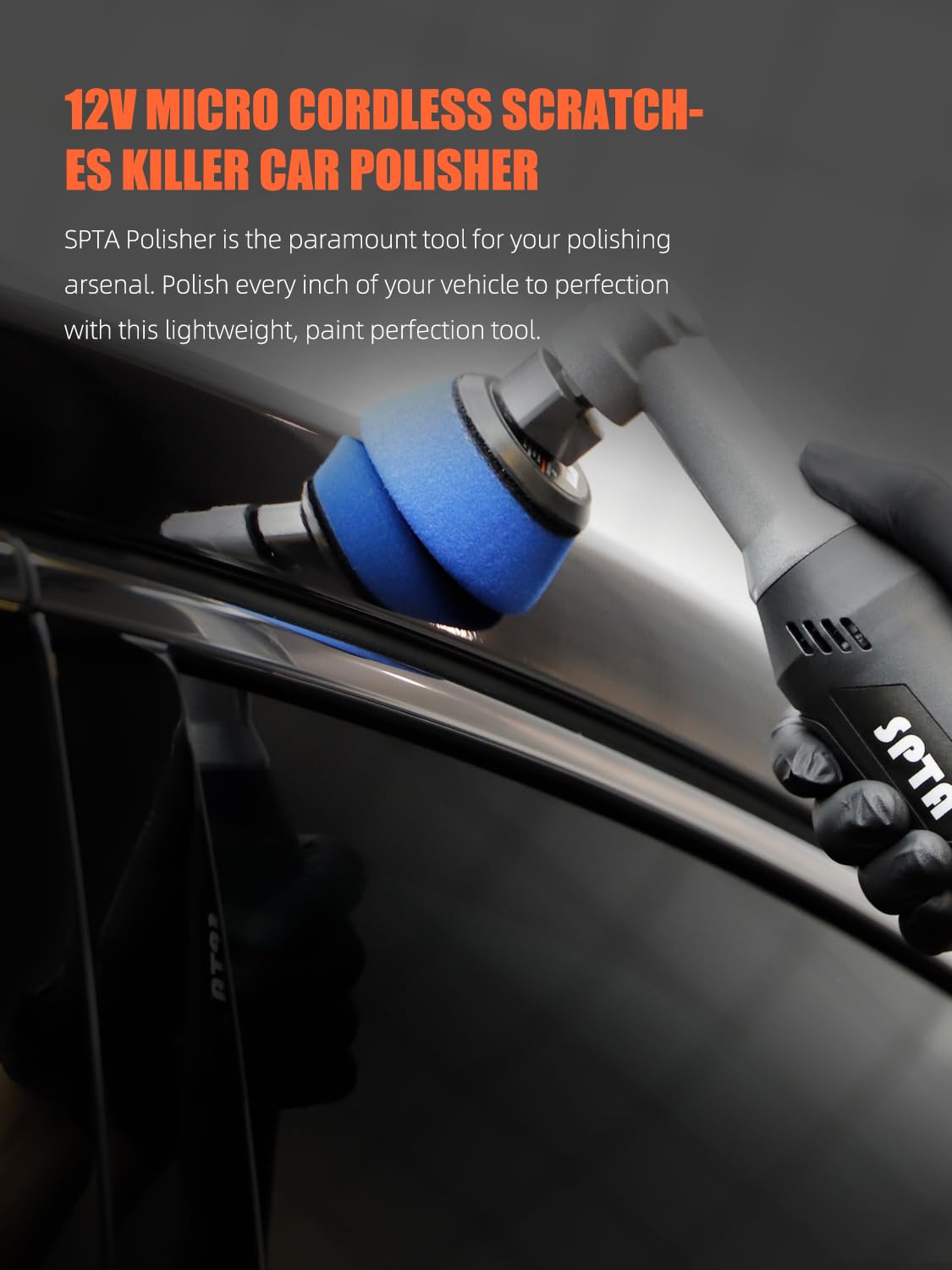 SPTA Cordless Mini Car Polisher full kit displays versatile detailing setup