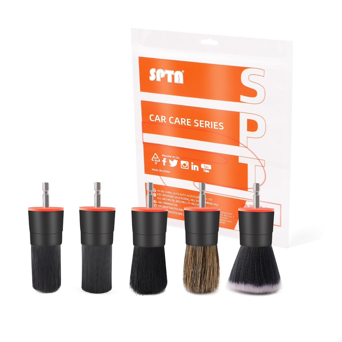 SPTA drill brush attachment with five-pcs set for versatile car detailing