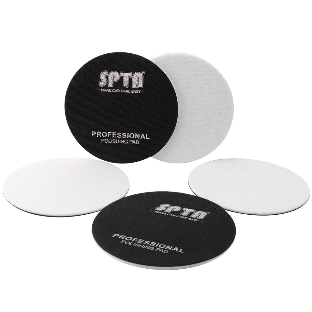 SPTA Glass Polishing Pad 5in pack front view highlights durable microfiber construction for scratch-free polishing.