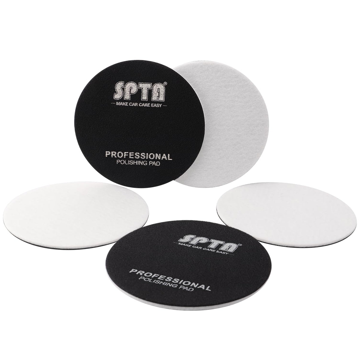 SPTA Glass Polishing Pad 5in pack front view highlights durable microfiber construction for scratch-free polishing.