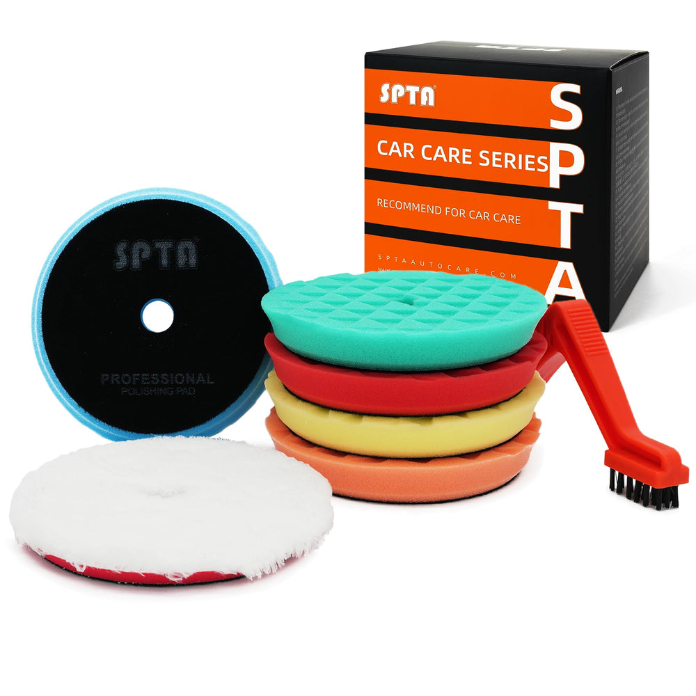 SPTA green cutting pad for aggressive polishing on automotive finishes.