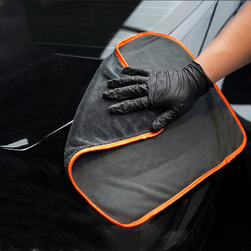 SPTA microfiber car drying towel 600gsm heavy-duty weave for quick moisture pickup.