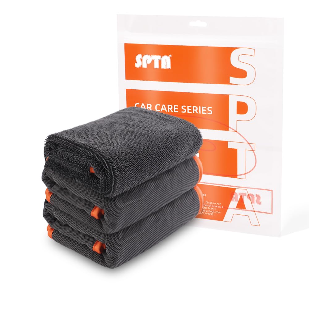 SPTA microfiber car drying towel absorb moisture gray for fast car drying.