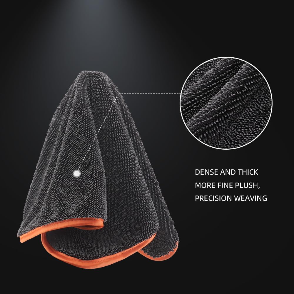 SPTA microfiber car drying towel orange-edge detail—bright edge design enhances visibility.
