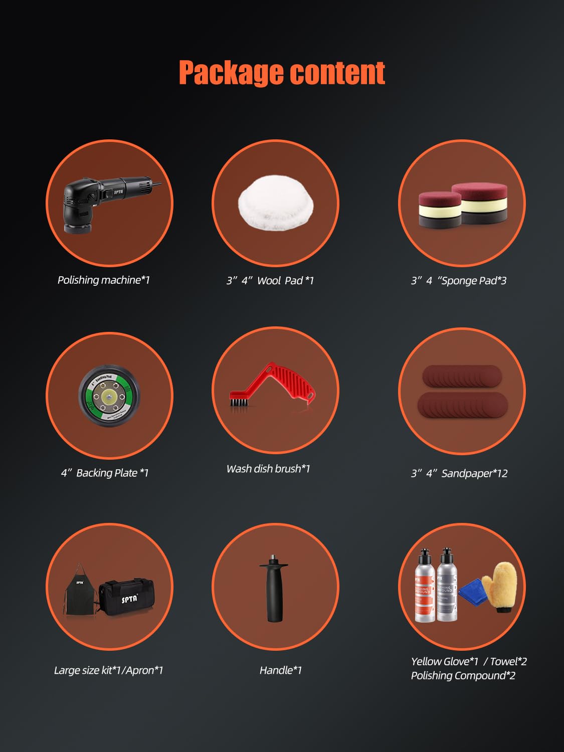 SPTA polisher 6 speed dial enables precise finishing on various surfaces.
