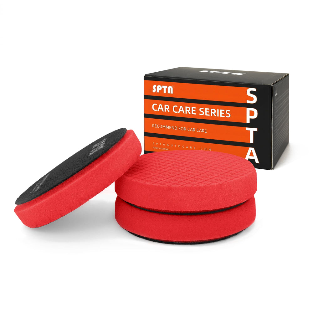 SPTA Red T10 pad swirl-free finish on automotive paint for a refined look.