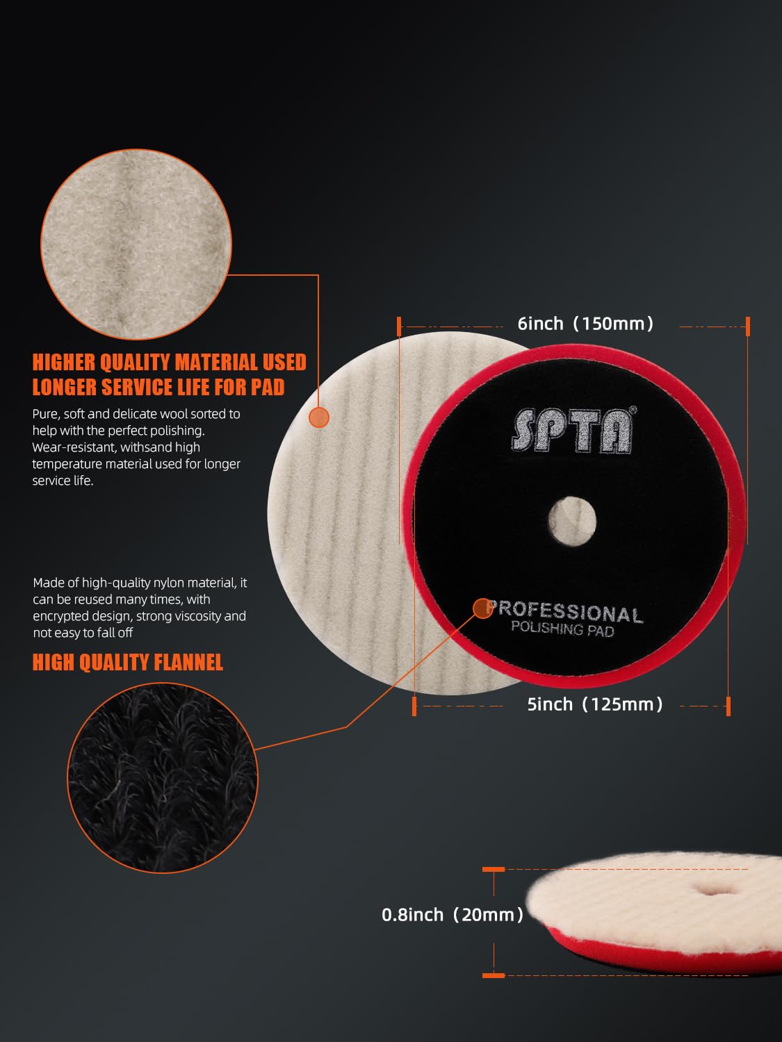 SPTA red ultra-fine finishing pad for swirl-free gloss.
