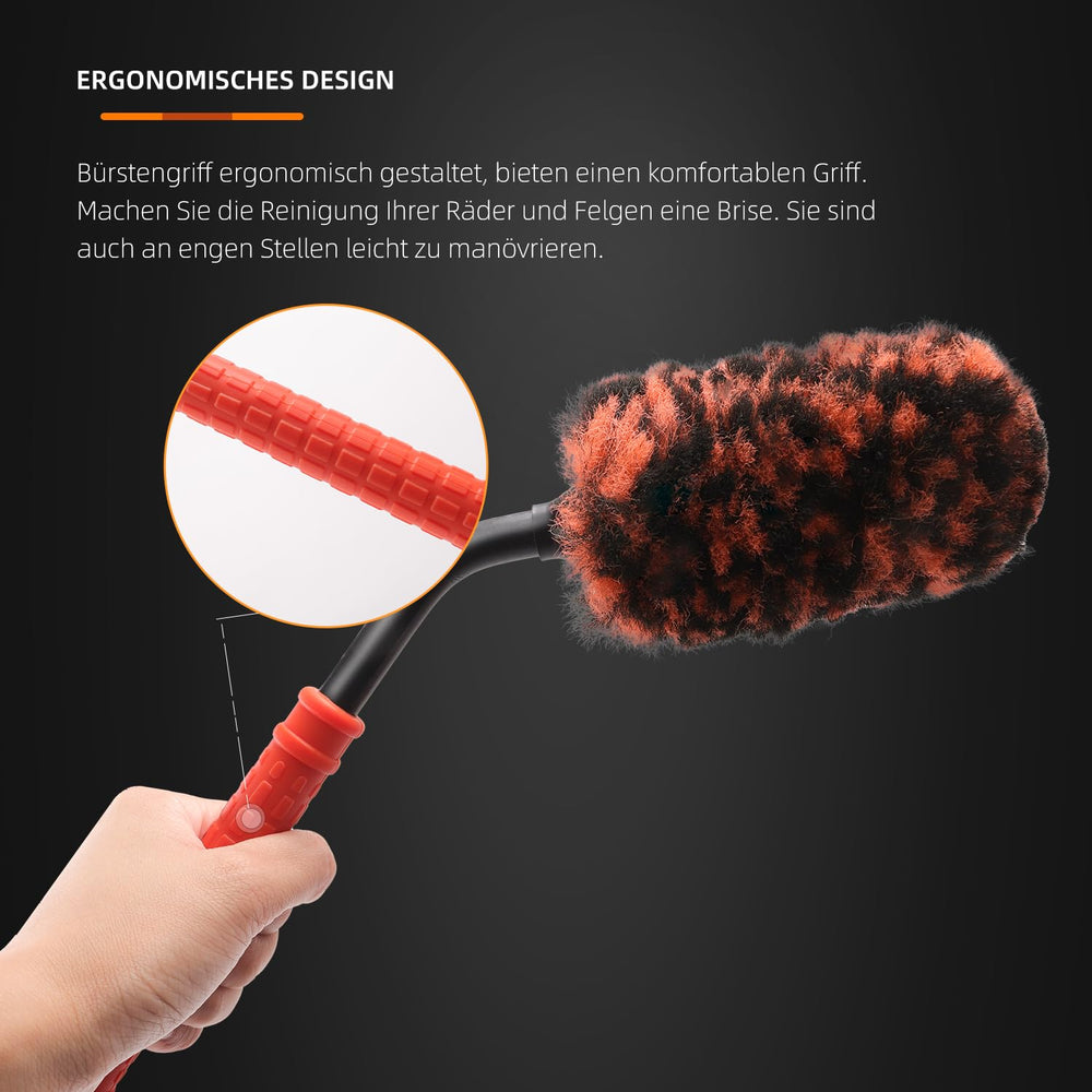 SPTA Rim Cleaner Brush ergonomic non-slip handles for comfortable wheel cleaning.