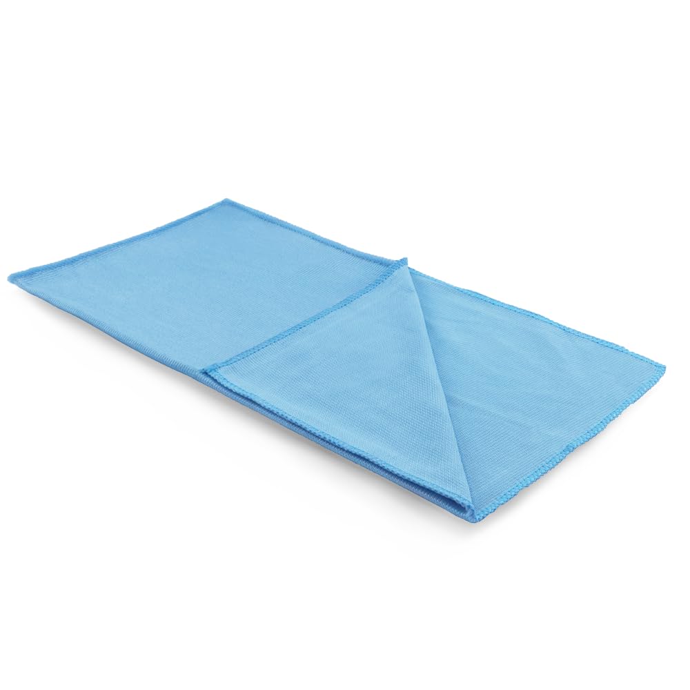 SPTA streak-free microfiber cloth highlighting absorbency for clear glass.