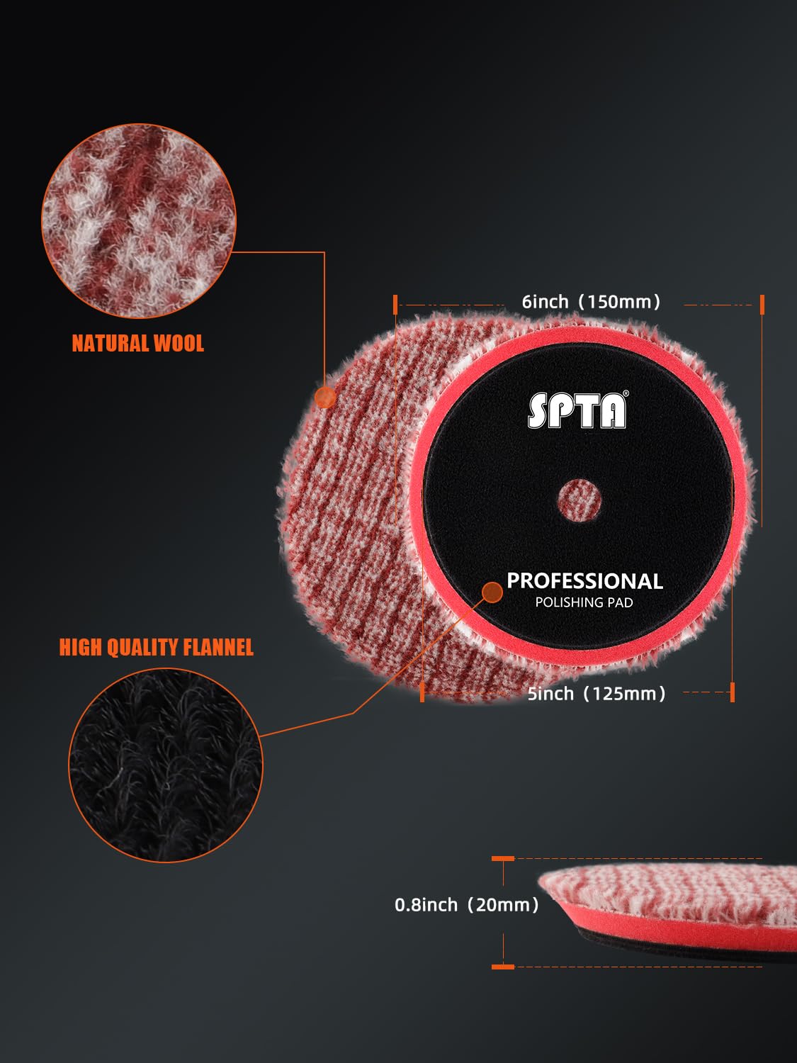 SPTA wool buffing pad 5-inch enables fast material removal with reduced heat buildup.