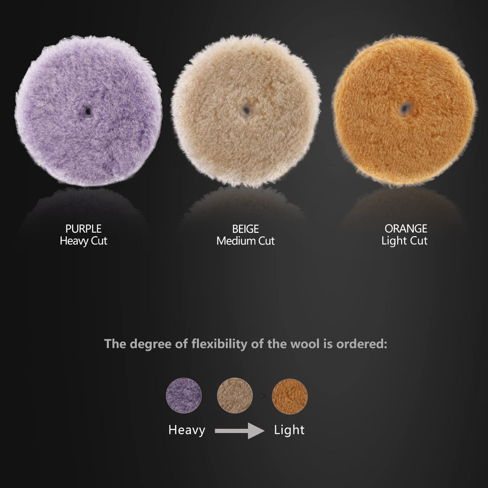 SPTA wool buffing pad with orange light-cut fibers for gentle oxidation removal