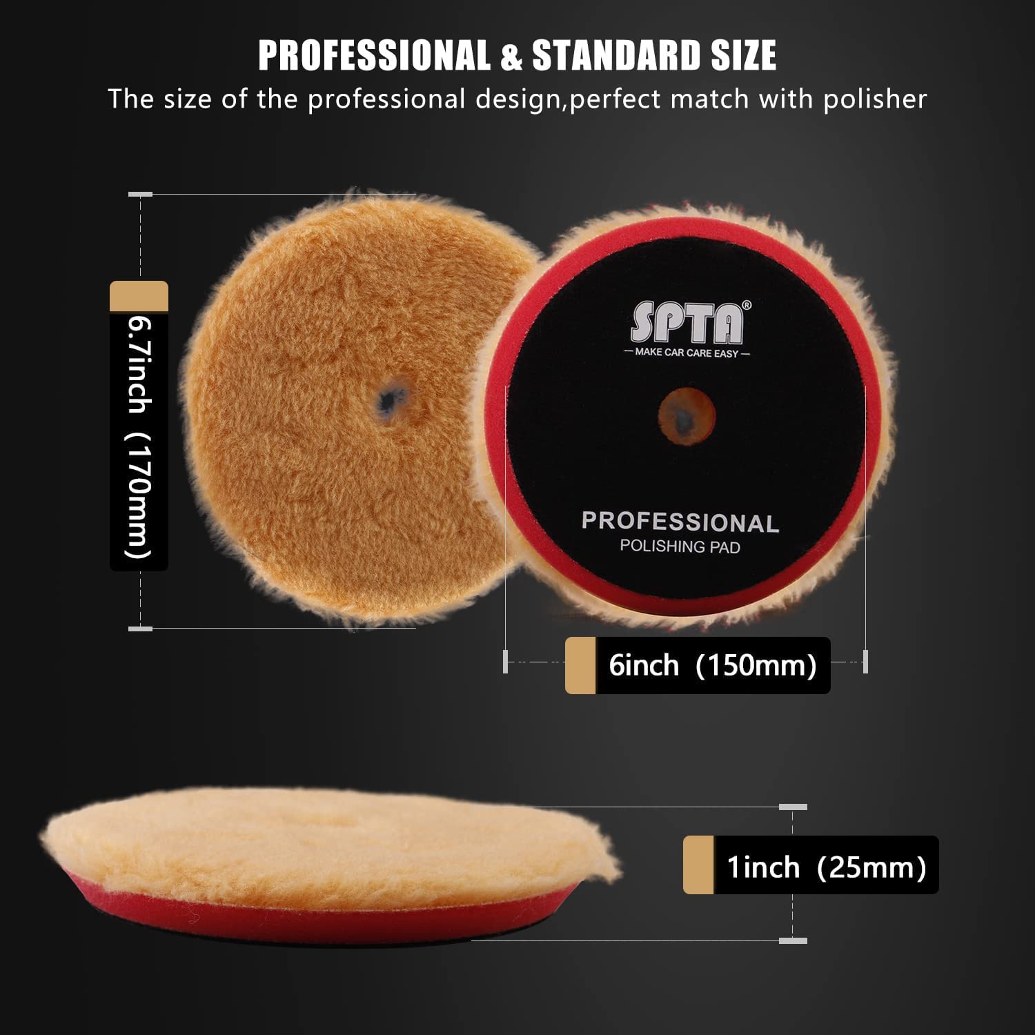 SPTA wool buffing pads 6in beige medium cut ideal for paint finishing