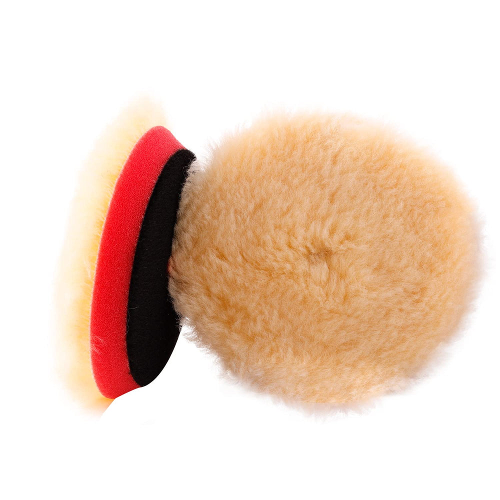 SPTA wool polishing pad 3in beige medium cut for faster scratch removal on painted surfaces.