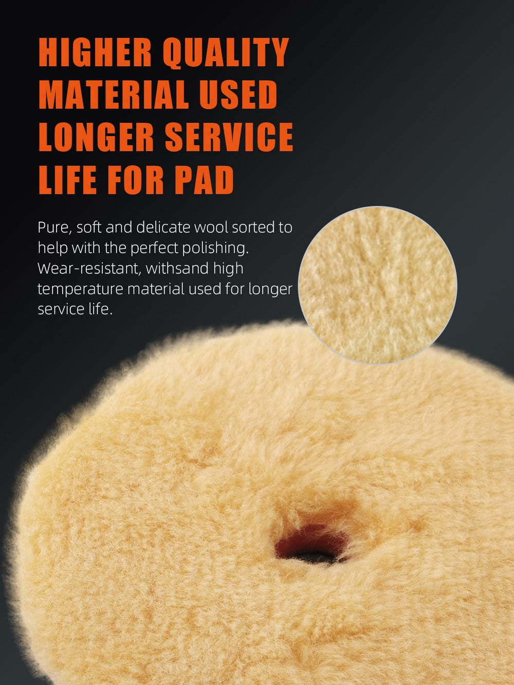 SPTA wool polishing pad 5in front view, easy heat control during use