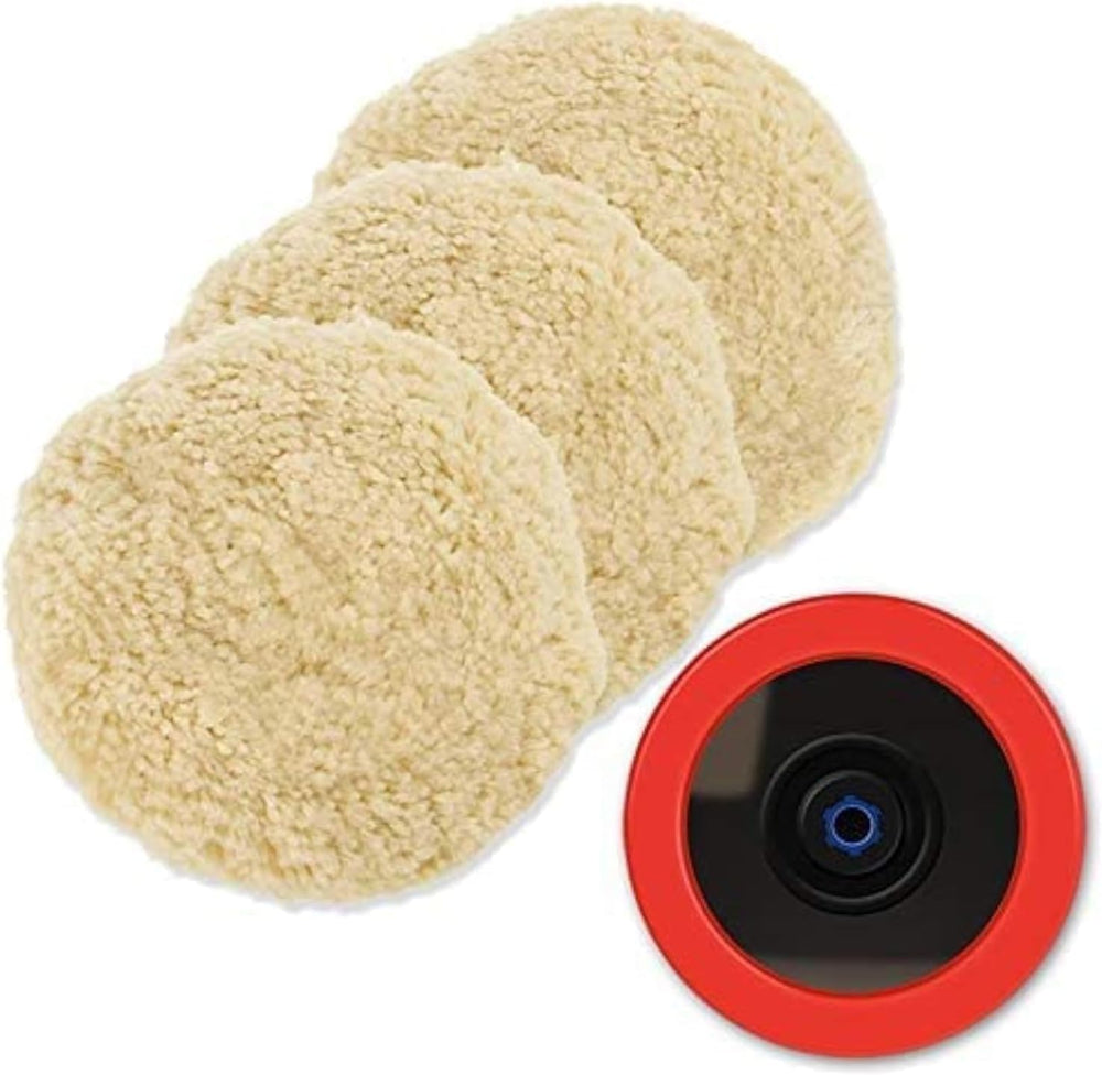 SPTA wool polishing pads 8-inch close-up, natural fibers for safe, effective car polishing.