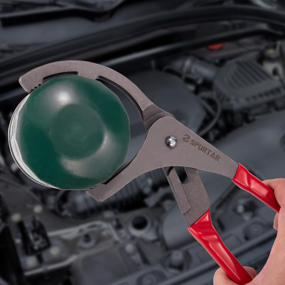 Spurtar 3-jaw oil filter wrench ready to remove stubborn filters.