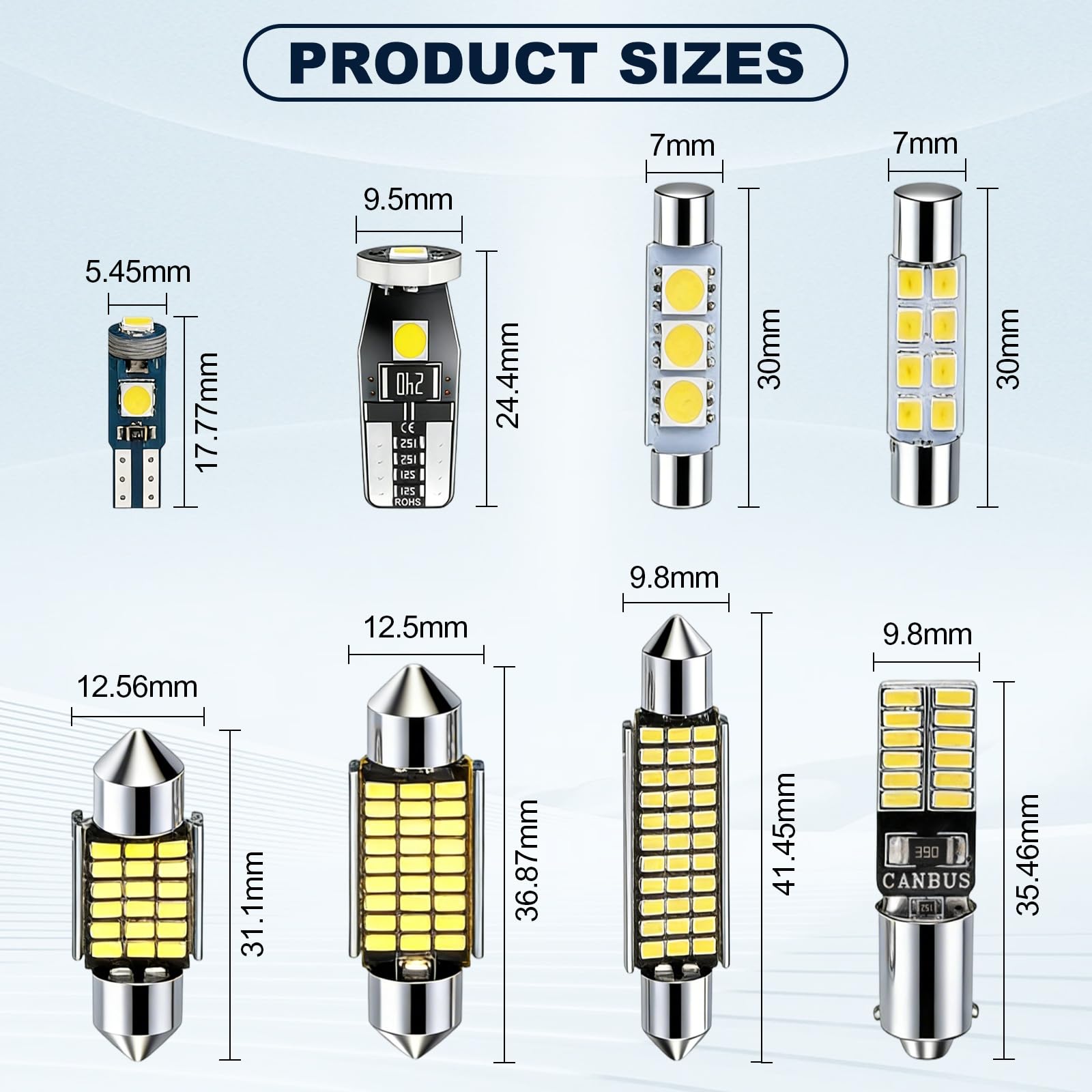 Spurtar 6000K white cabin LED bulbs for bright interior lighting