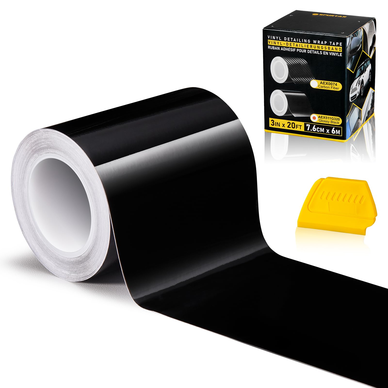 Spurtar gloss black vinyl wrap roll offers seamless car finish.