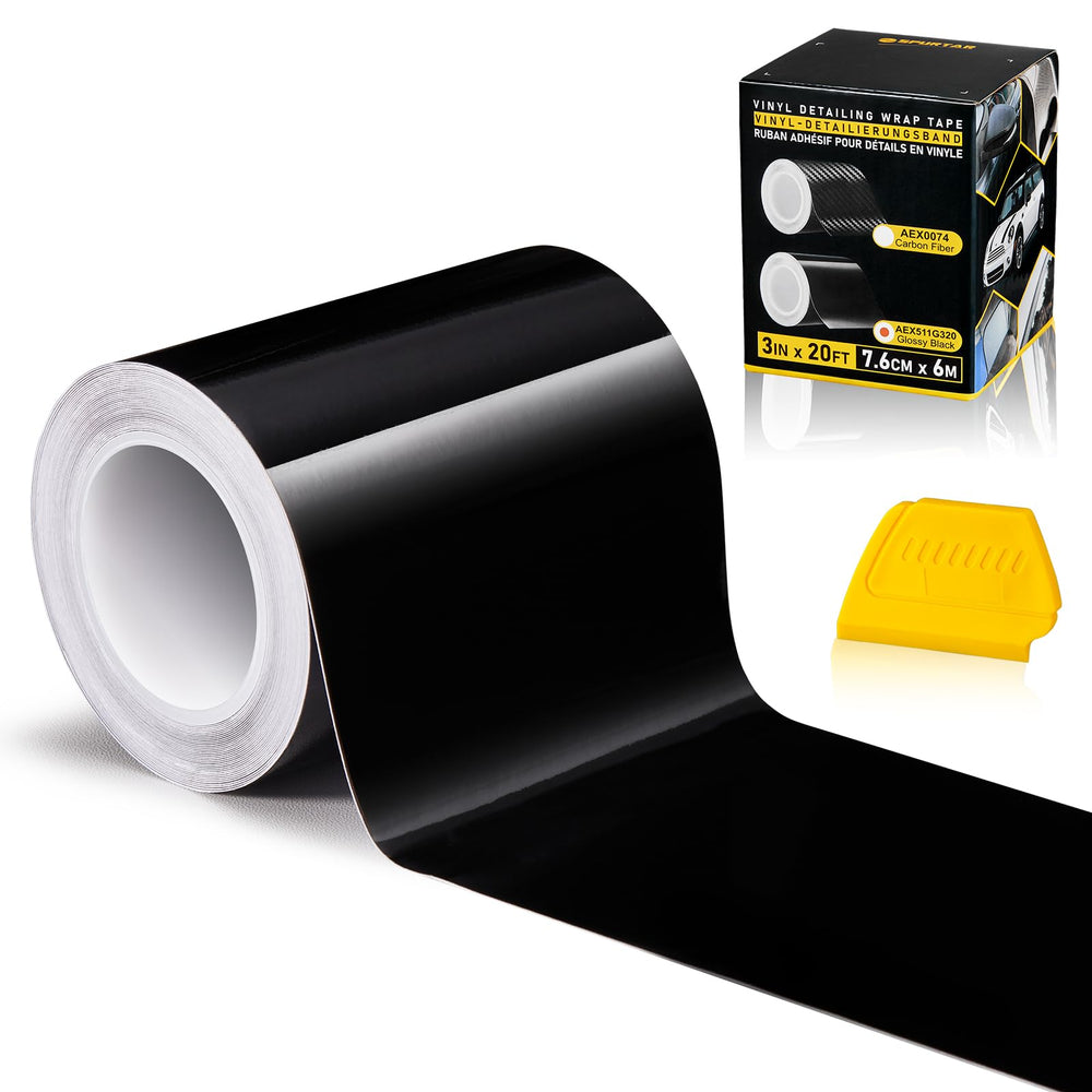 Spurtar gloss black vinyl wrap roll offers seamless car finish.