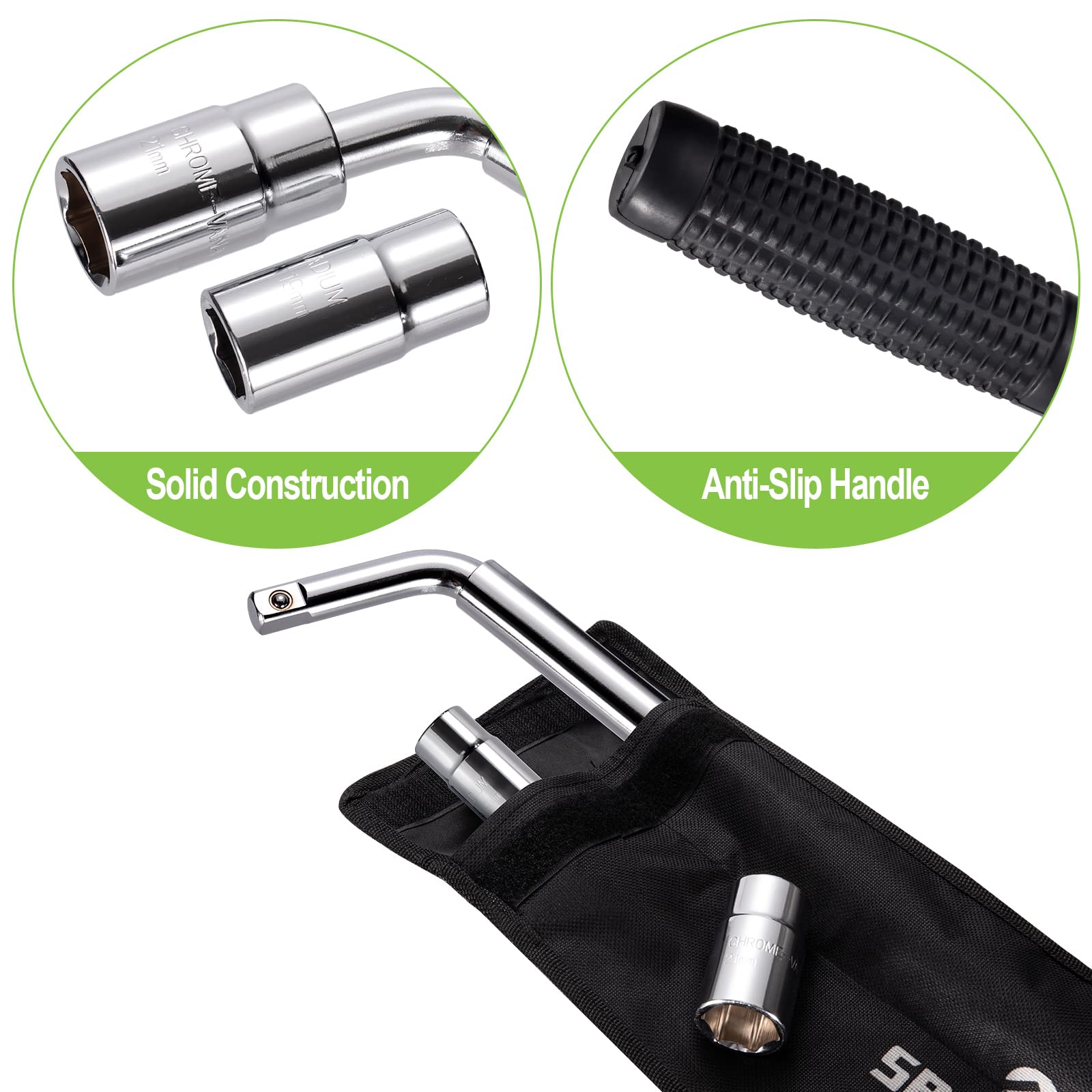 Spurtar non-slip rubber handle provides a secure grip during tire changes