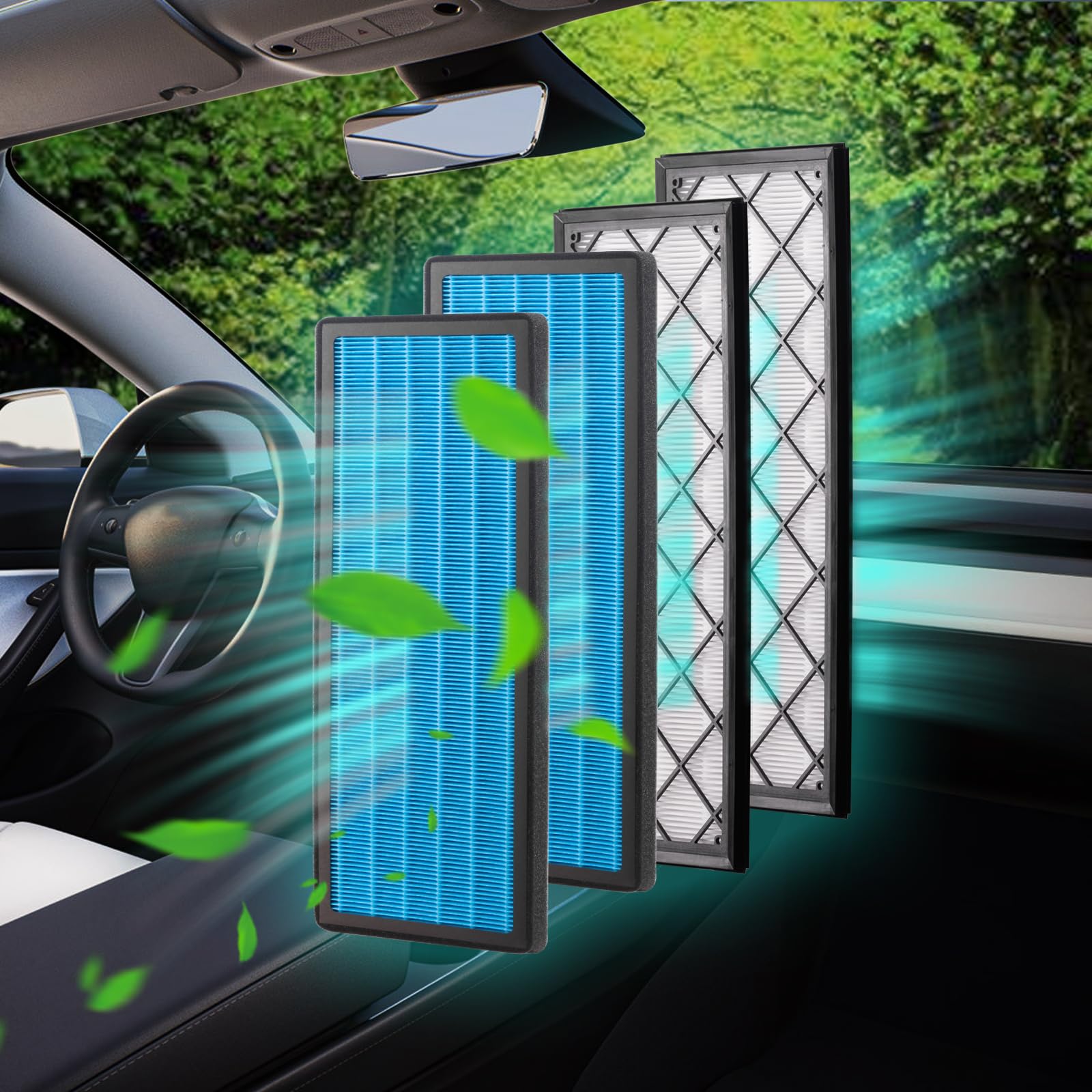 In-car filtration action with Spurtar filter reducing odors and particles.