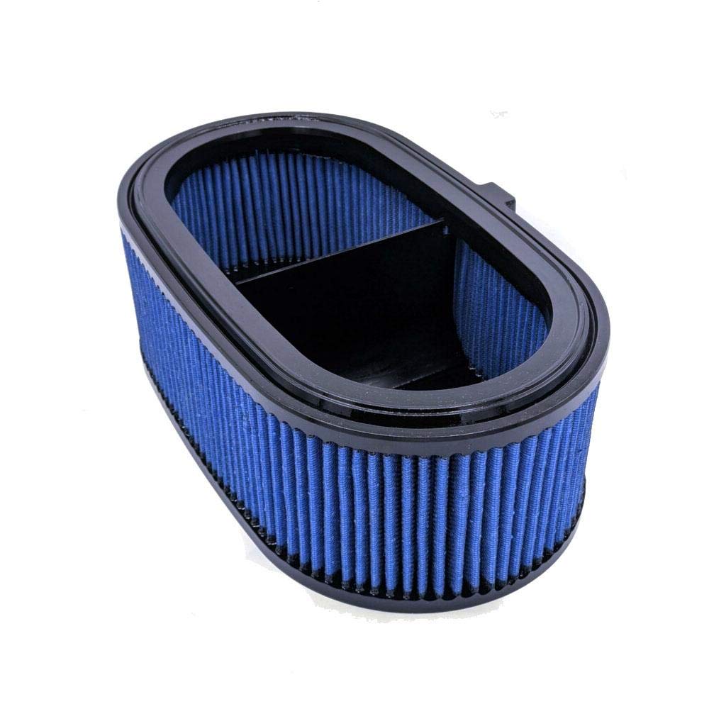 SR1 Performance Attack Blue C8 air filter close-up of nanofiber media for high-flow filtration.