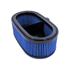 SR1 Performance Attack Blue C8 air filter close-up of nanofiber media for high-flow filtration.