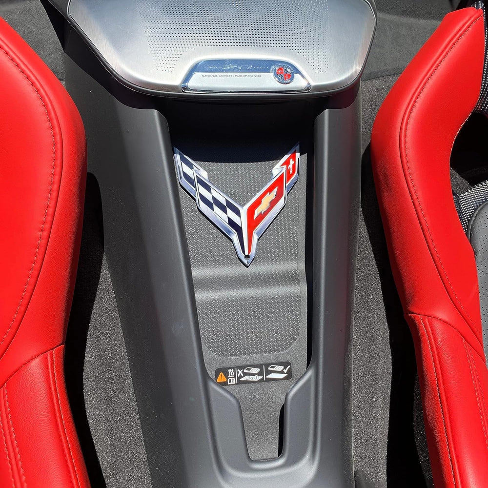 SR1 Performance C8 chrome emblem designed for the waterfall bay interior installation