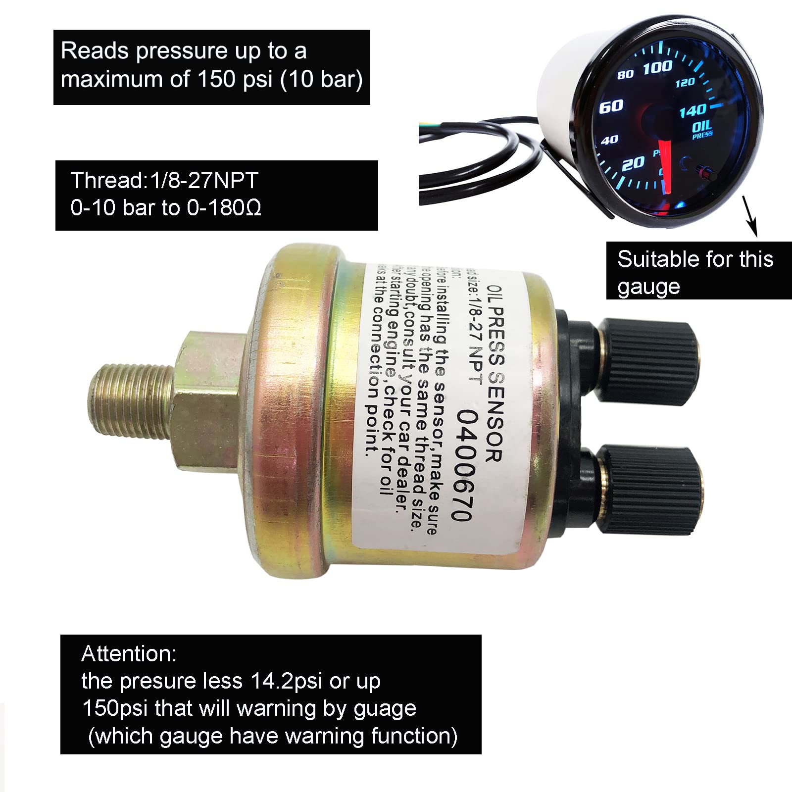 SREUOIL sensor demonstrates readings up to 150 psi on compatible gauges.