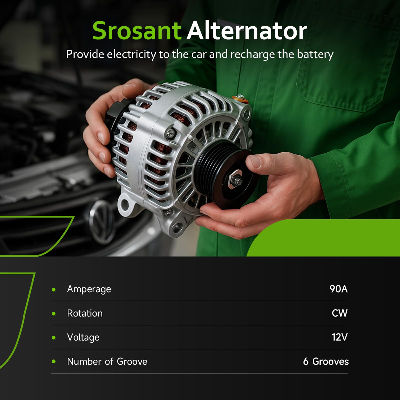 Srosant Hyundai Accent 2012-2017 alternator mounted for steady power