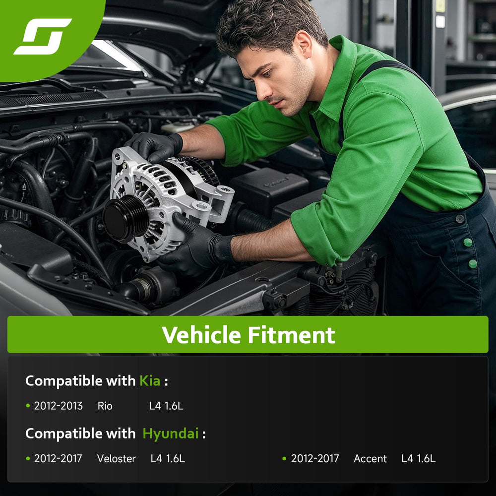 Srosant Kia Rio 1.6L 2012-2013 alternator in engine bay ensuring consistent charging