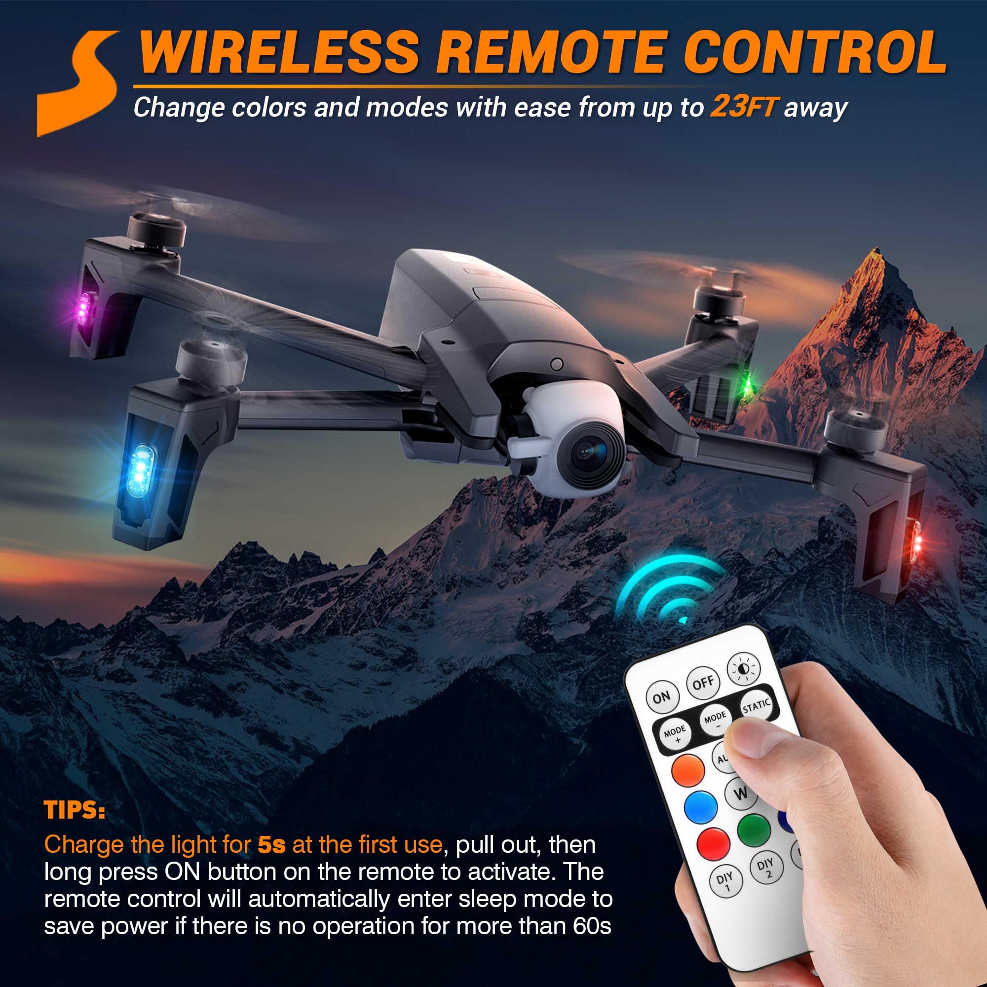 SS VISION strobe modes and DIY colors customize vehicle or drone setups.