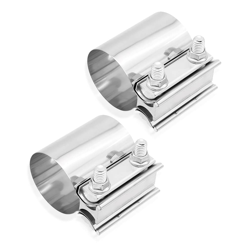 SSNNUU lap joint band clamp close-up shows 2.25-inch diameter for secure exhaust connections.