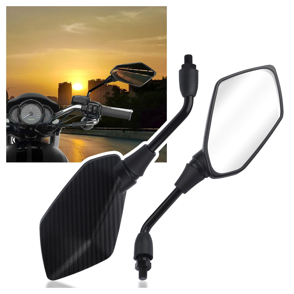 SSNNUU motorcycle mirrors with 8mm and 10mm bolts provide wide-angle visibility on various handlebars.