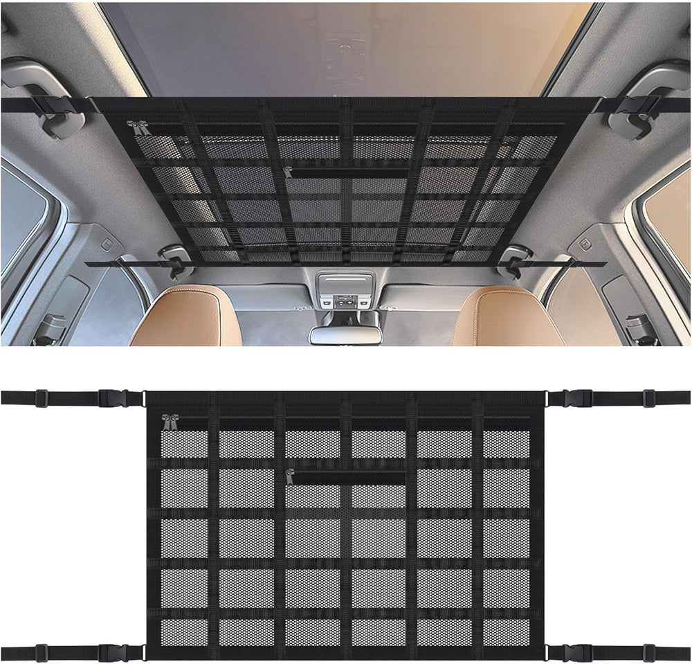 SSNNUU upgrade car ceiling cargo net zip keeps items secure during road trips.