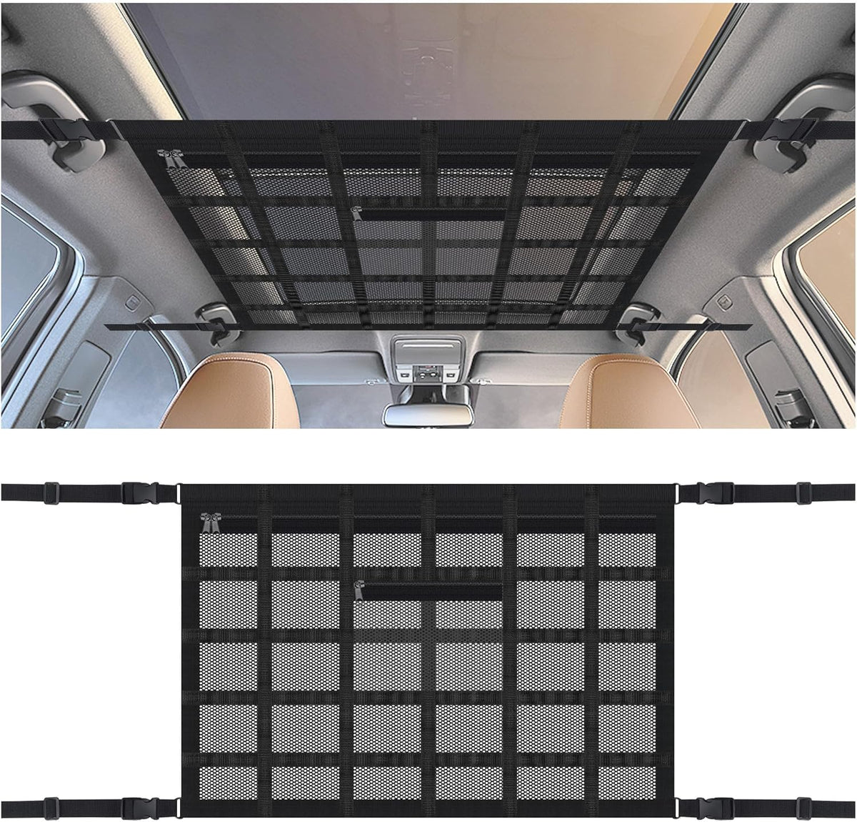 SSNNUU upgrade car ceiling cargo net zip keeps items secure during road trips.