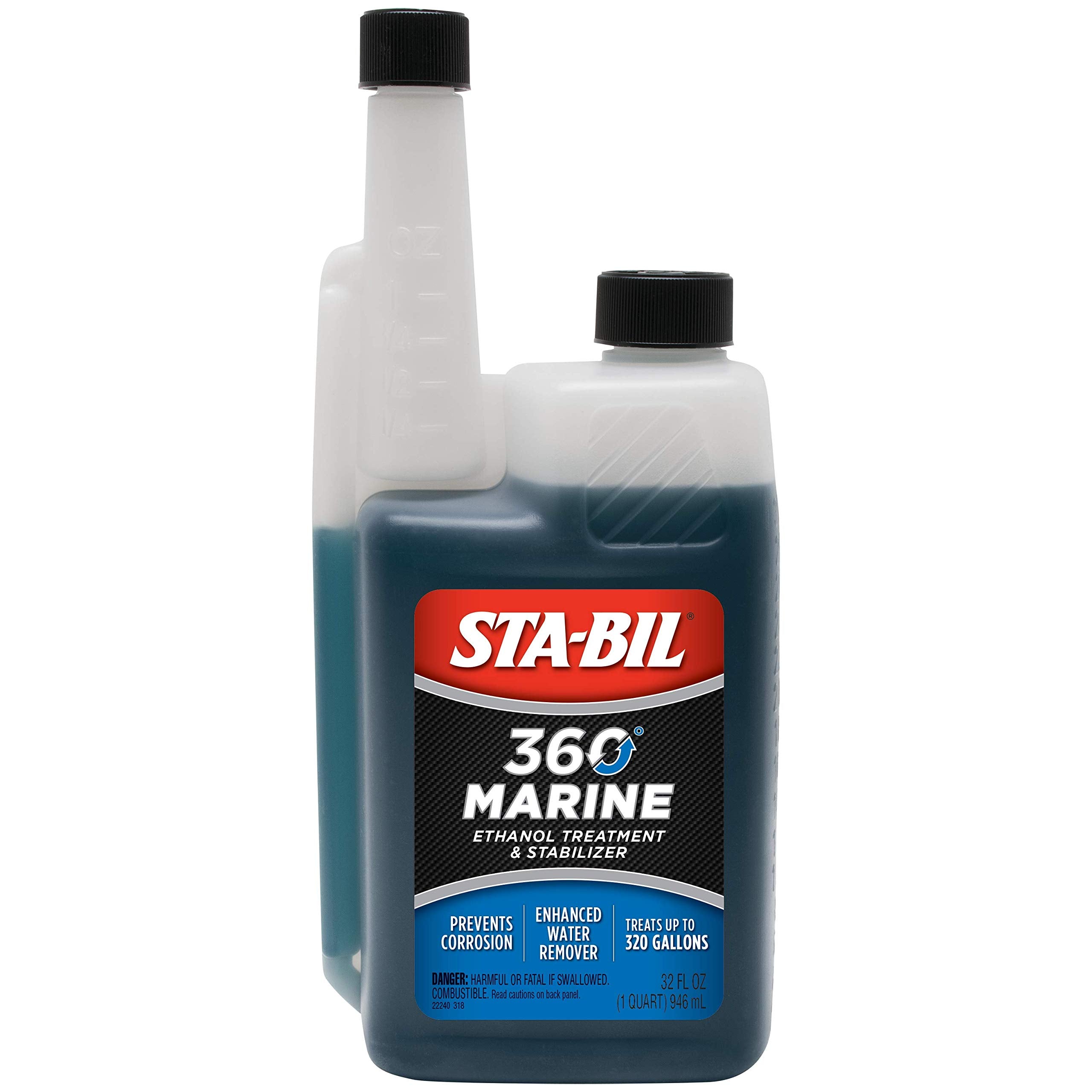 STA-BIL Marine Fuel System Treatment bottle ready for the boat engine