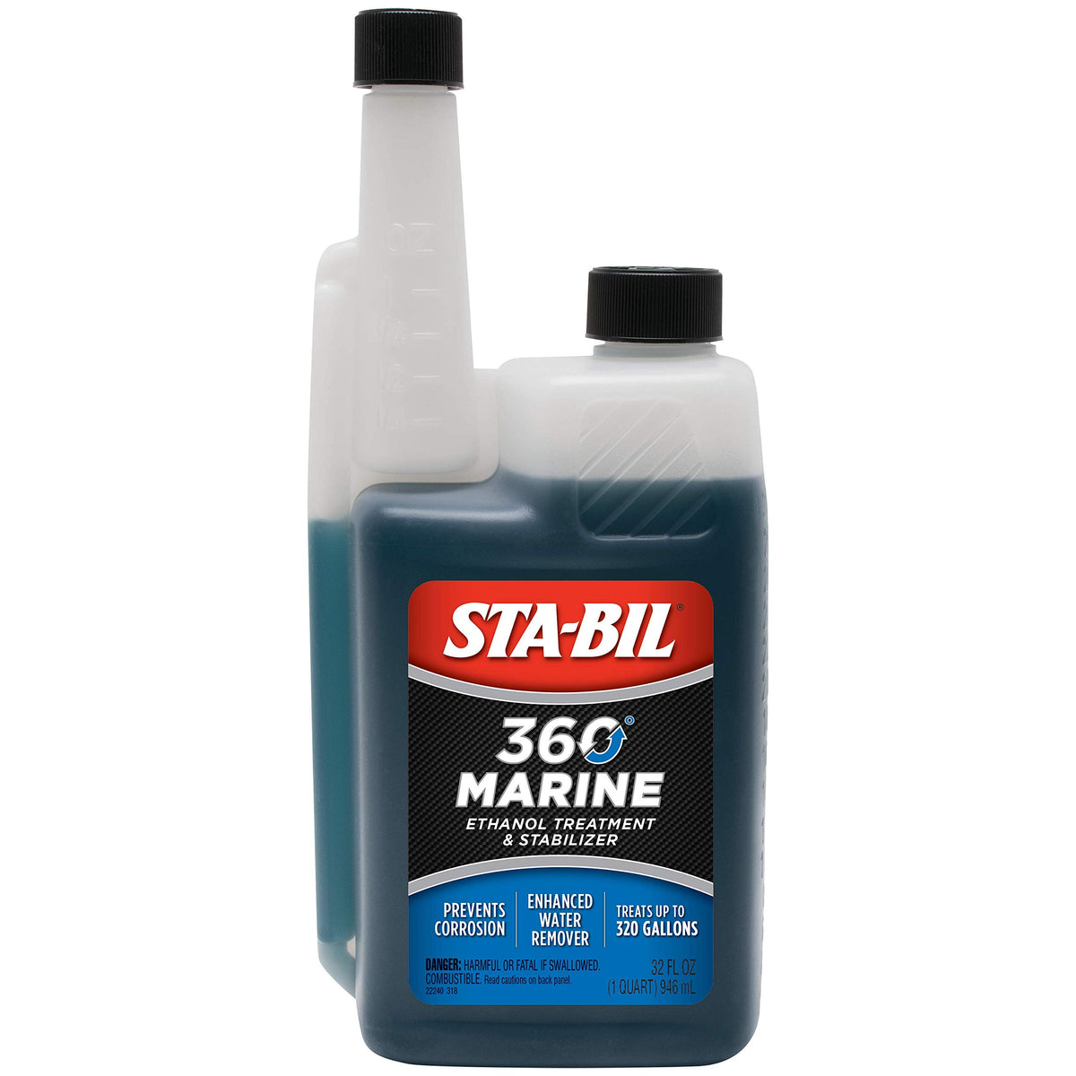 STA-BIL Marine Fuel System Treatment bottle ready for the boat engine