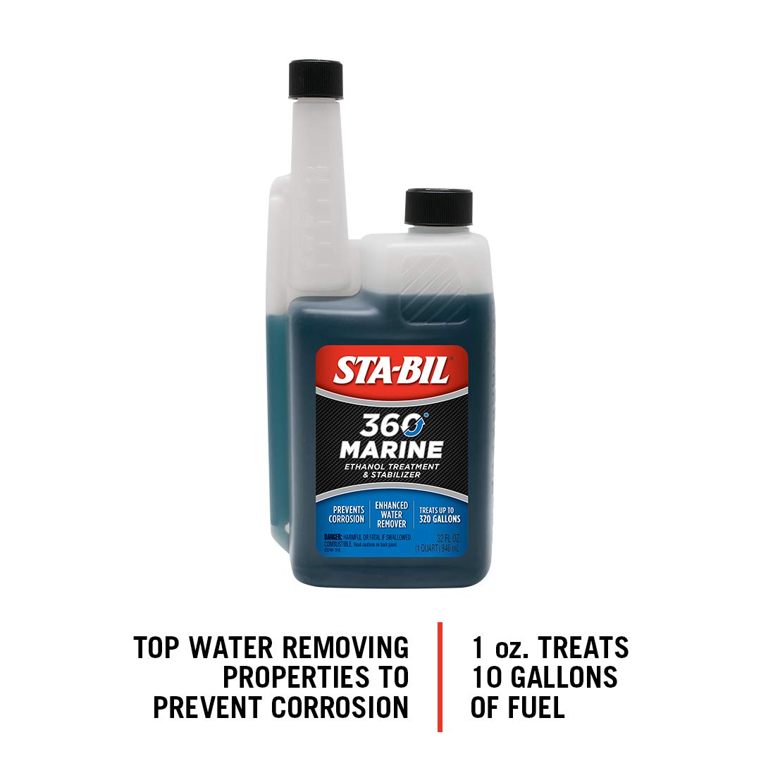 STA-BIL Marine Fuel System Treatment being poured to treat fuel