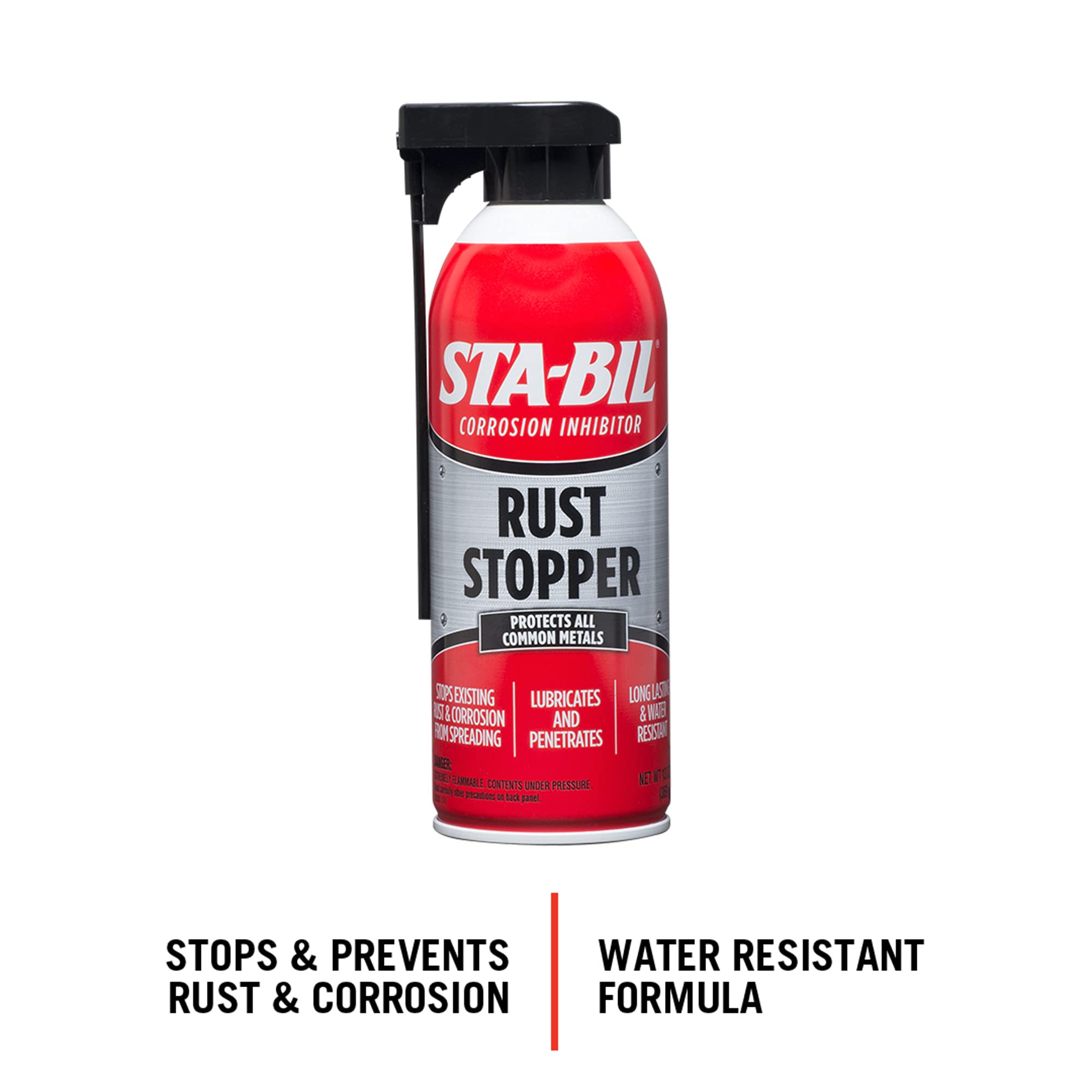 STA-BIL Rust Stopper spray action applying rust protection to metal.