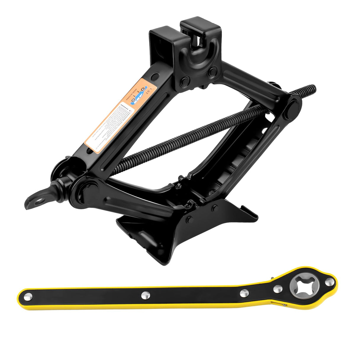 Stacool 1.5t scissor jack under car ready for a quick tire change