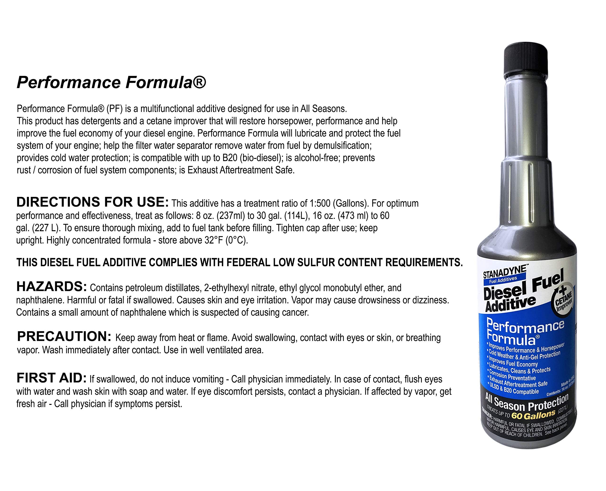 Stanadyne Performance Formula bottle pour, demonstrating easy dosing for consistent protection.