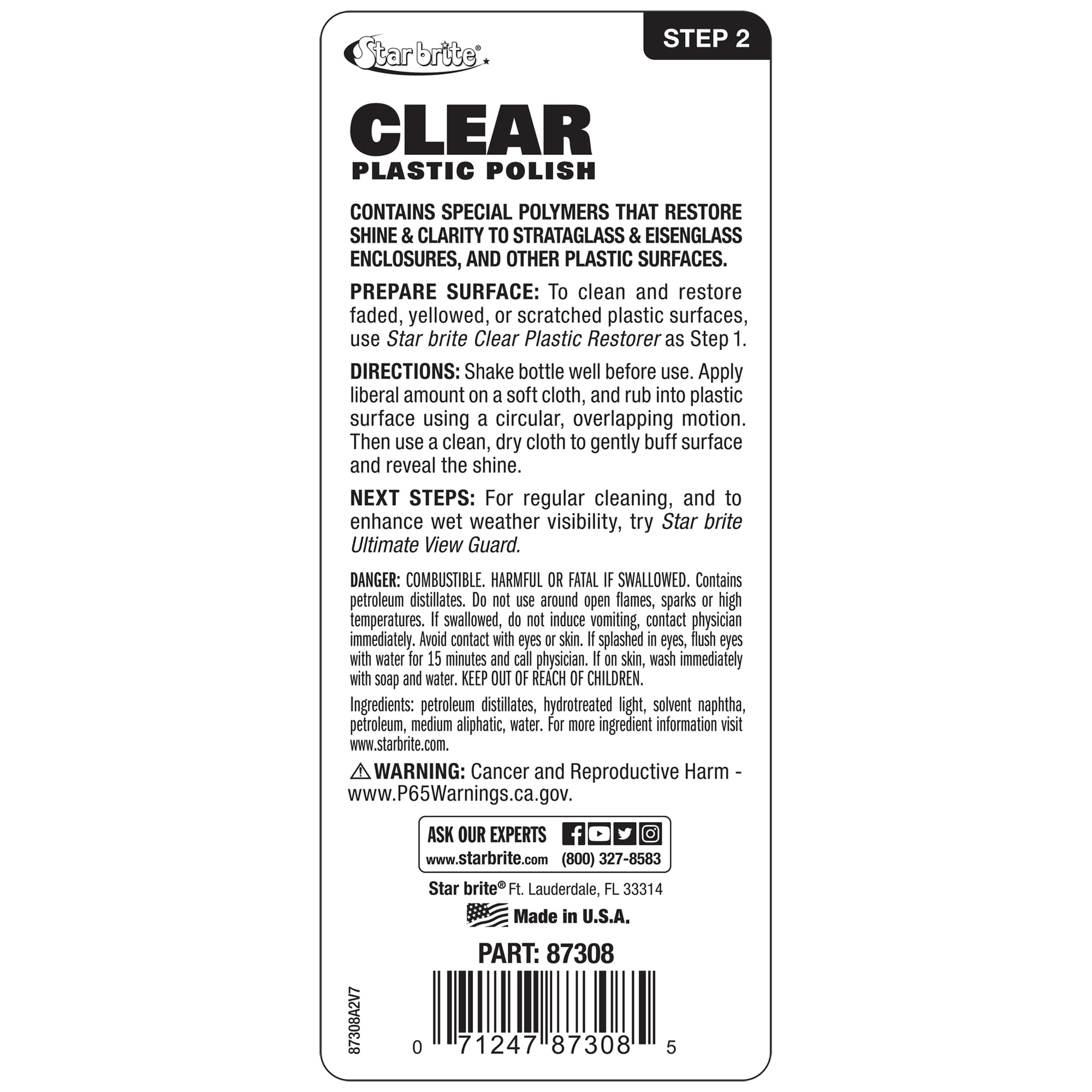 STAR BRITE Clear Plastic Polish Step 2 surface shine highlights clarity restoration for plastic surfaces