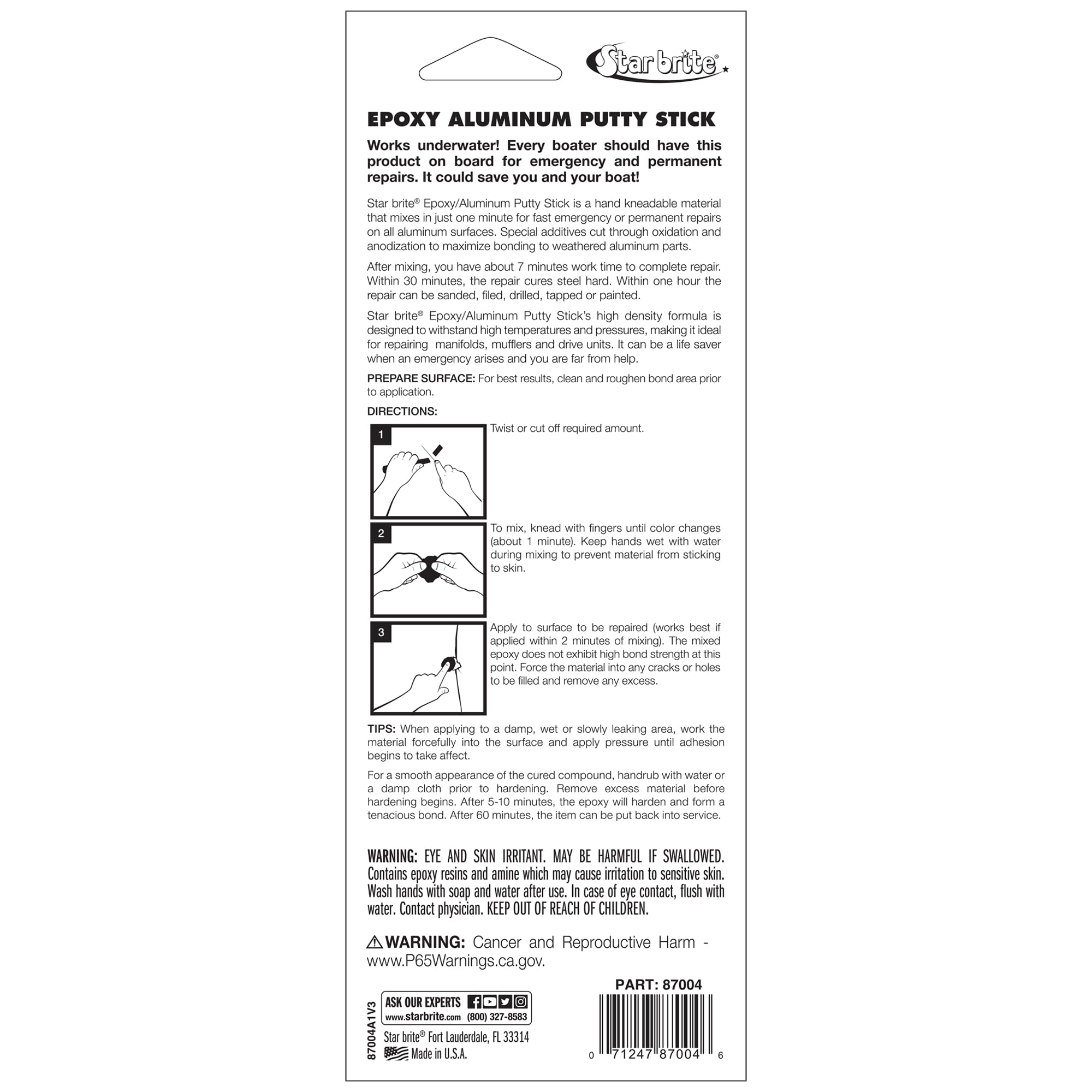 STAR BRITE putty stick sets quickly for fast on-site aluminum repairs