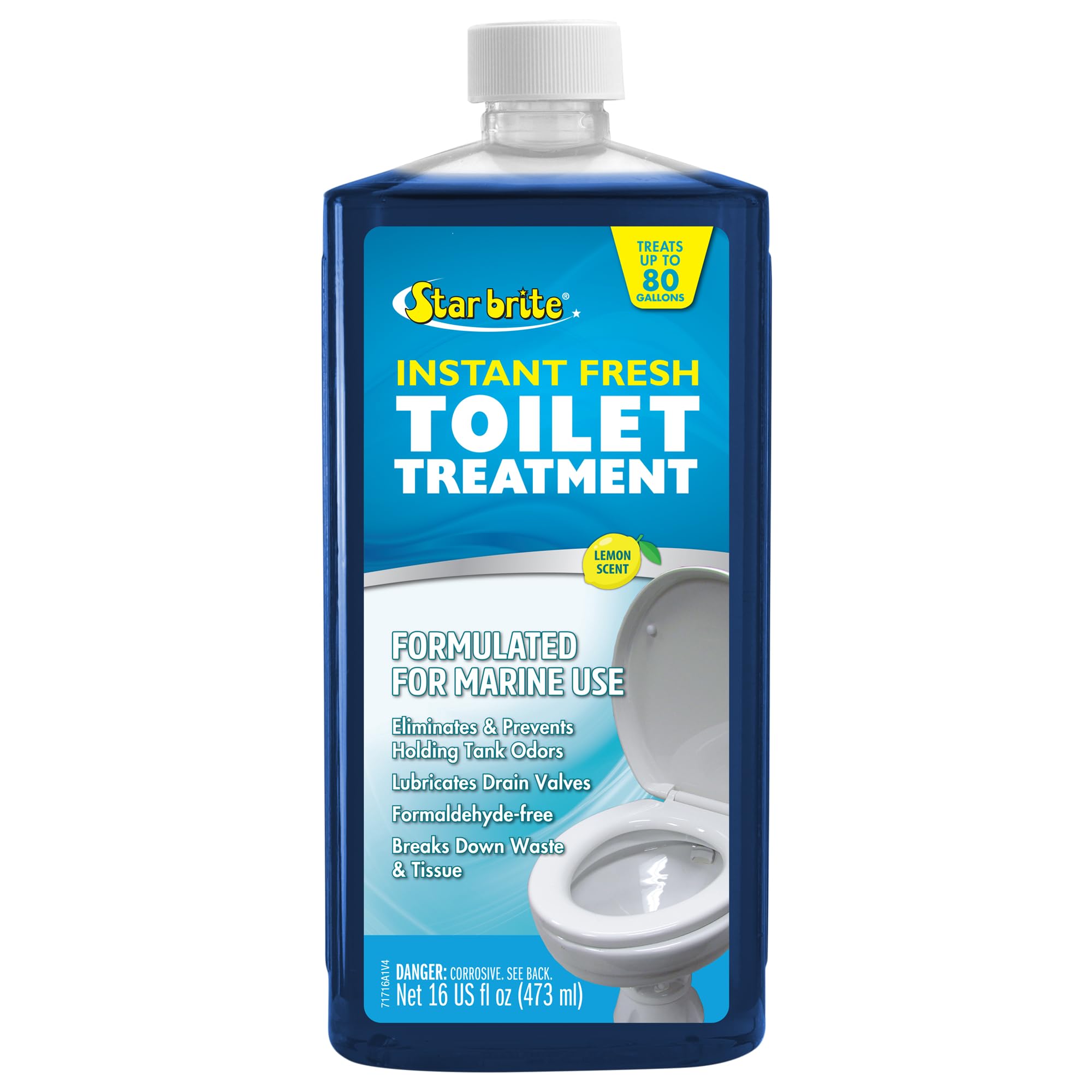 STAR BRITE Instant Fresh Toilet Treatment bottle highlights odor control for boats and RVs.