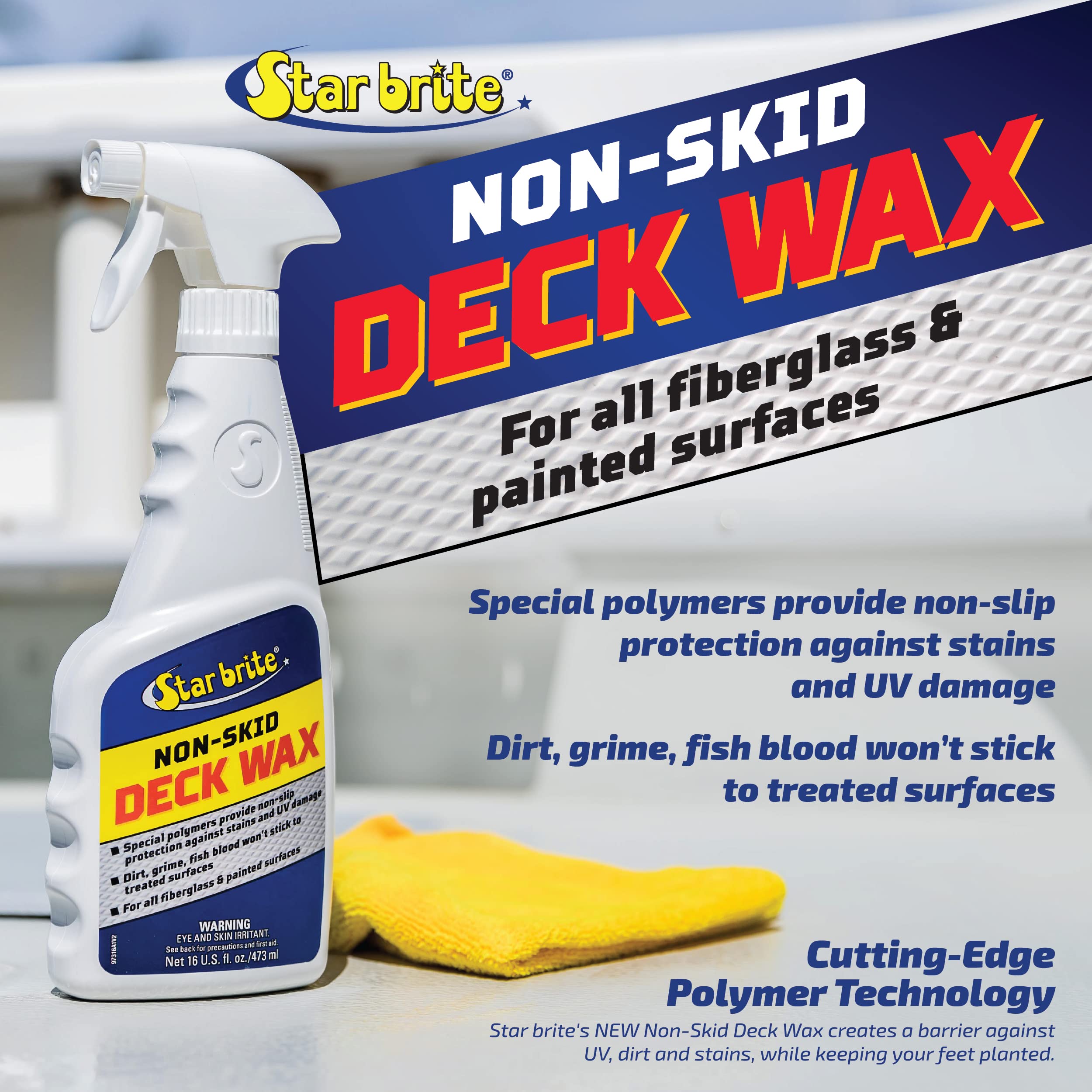 Applying Star Brite Non-Skid Deck Wax Spray with a cloth for even coverage and shine.