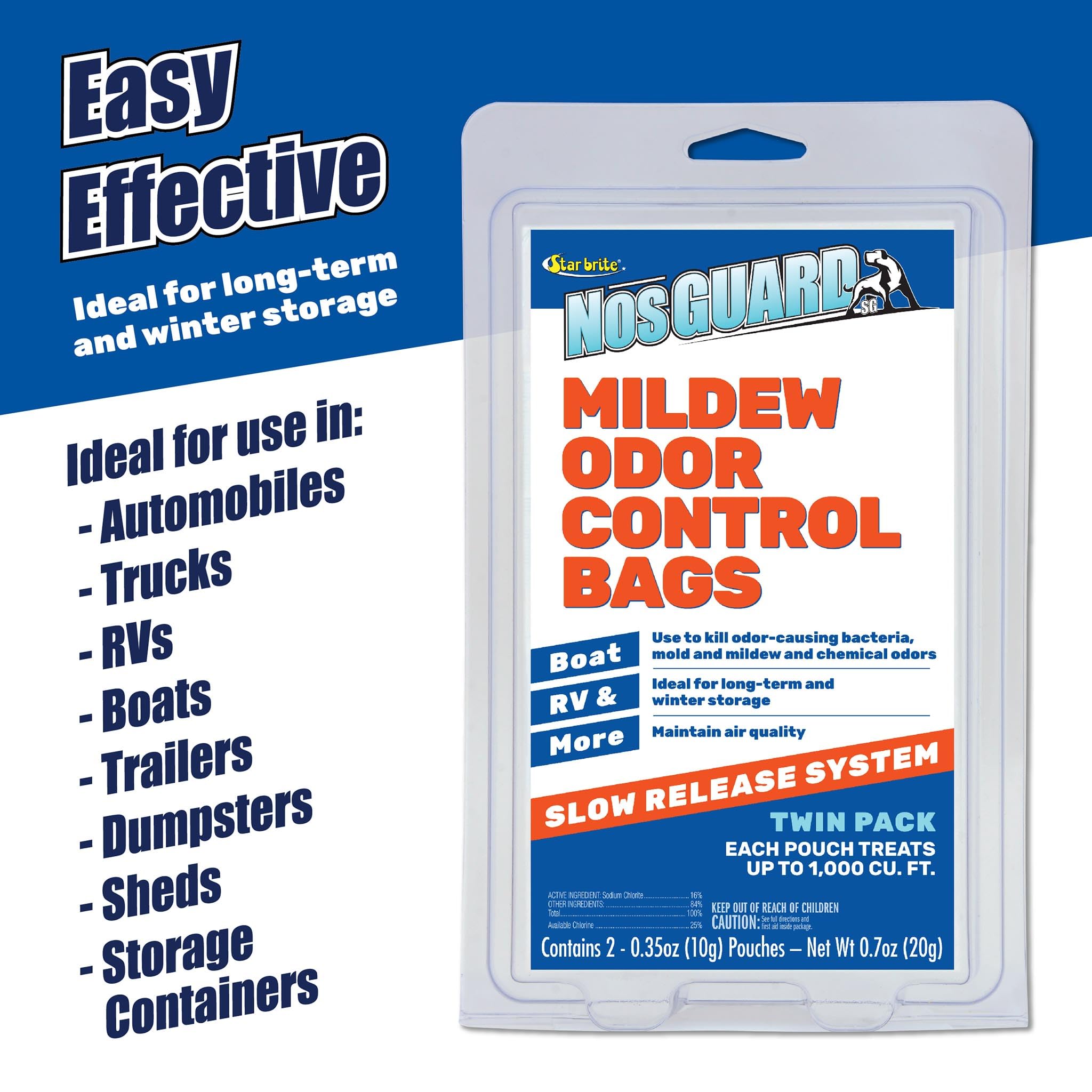 Treats up to 1,000 cubic feet to keep boats, basements, and storage areas fresher.