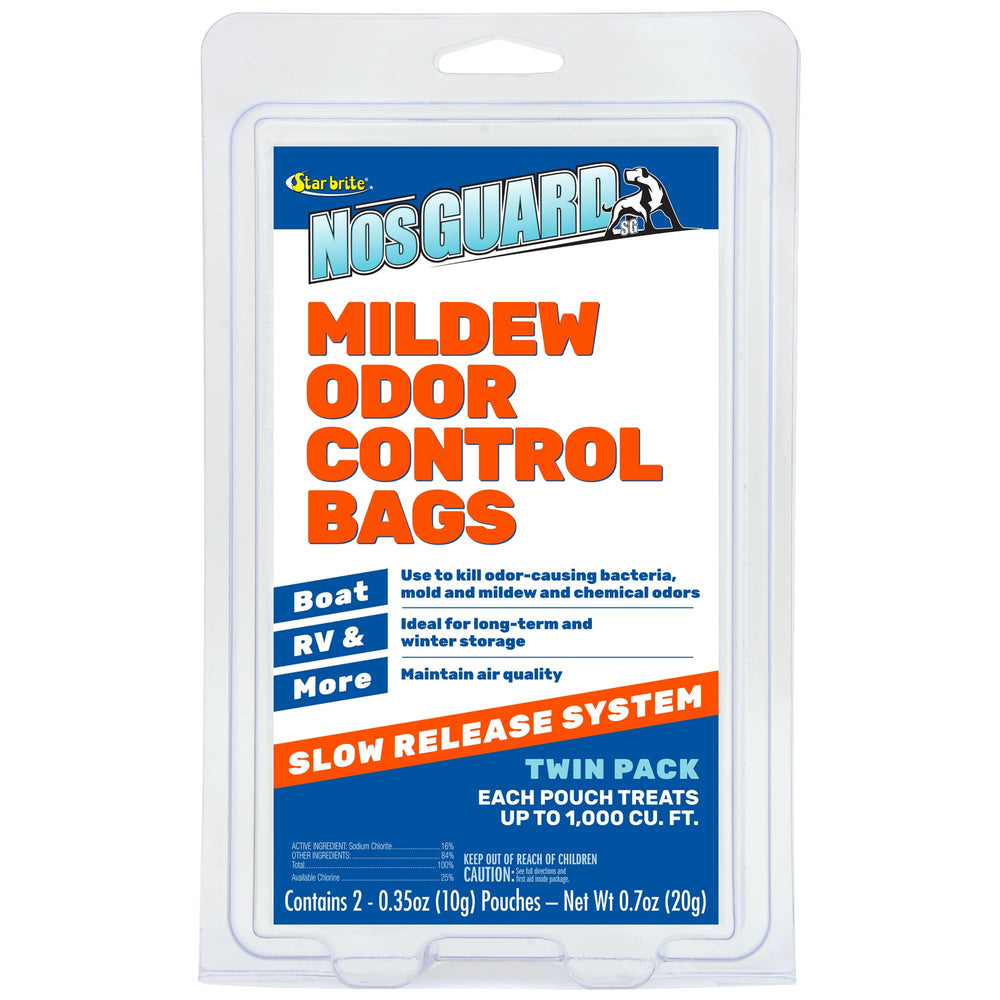 Star Brite NOS-Guard mildew odor bag pouch removes musty smells in enclosed spaces.